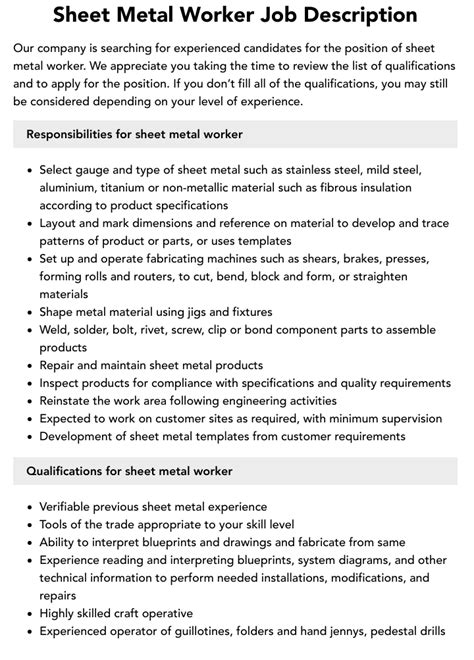 sheet metal welder jobs|sheet metal worker responsibilities.